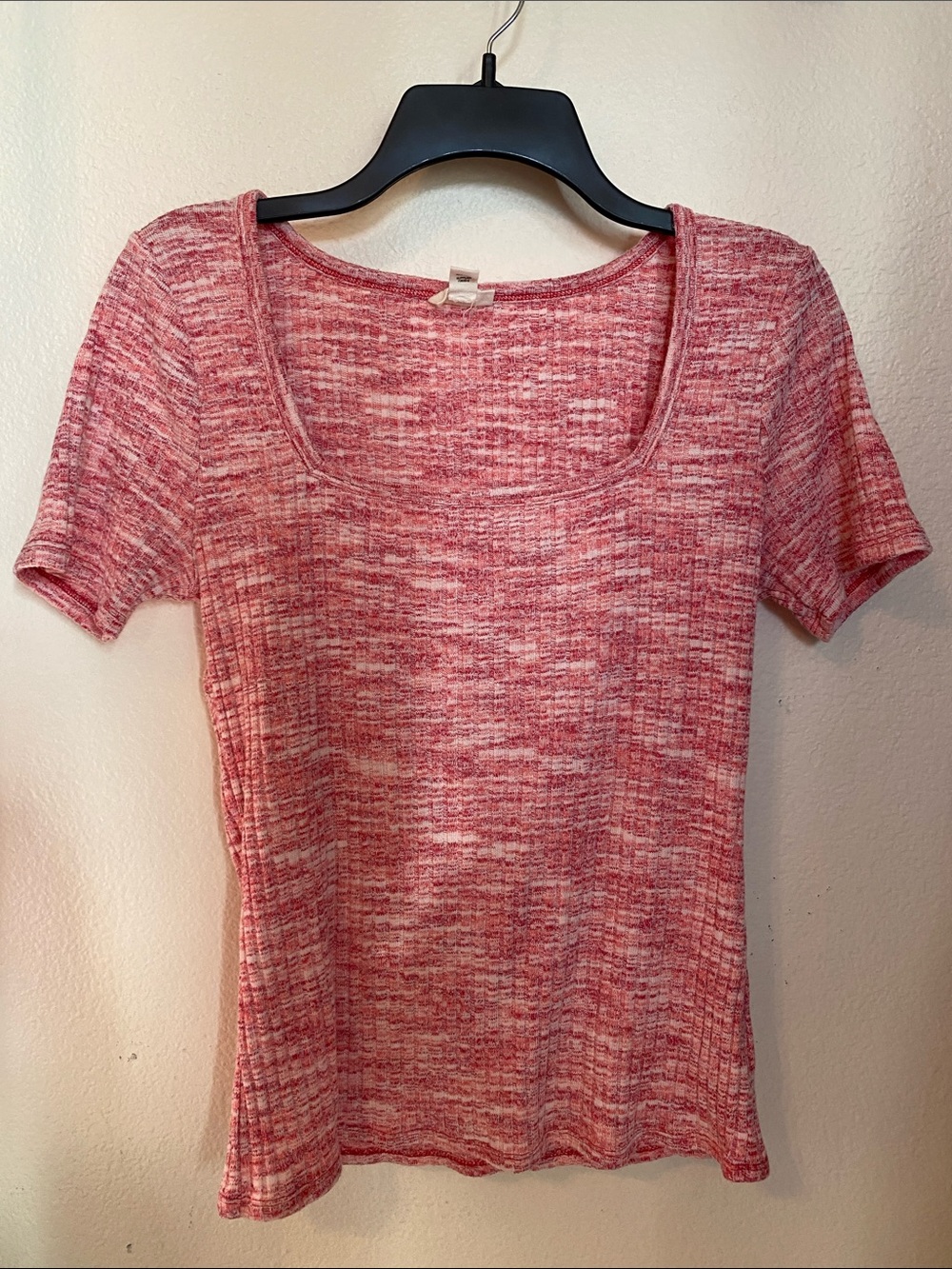 Women’s Large a.n.a Pink Marled Scoop Neck Short Sleeve Top